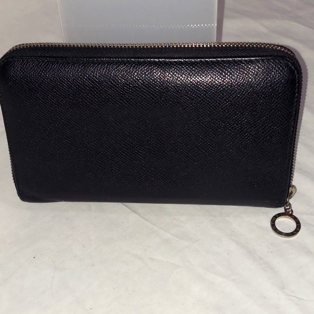 Authentic Bvlgari Black Leather Zippered Wallet